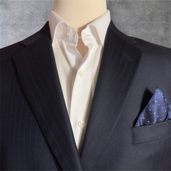 ALFANI Men’s 2-Piece Suit 44L Blazer 38x32 Pants Navy Blue Striped Virgin Wool - Picture 3 of 16